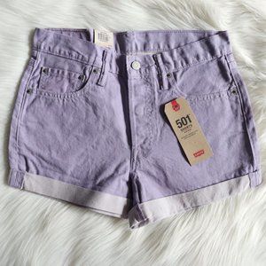NWT Levi's 501 Purple Denim Jeans Hipster Button Up Shorts Size 28